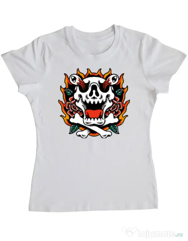 Tricou personalizat dama Death and Flower Alb