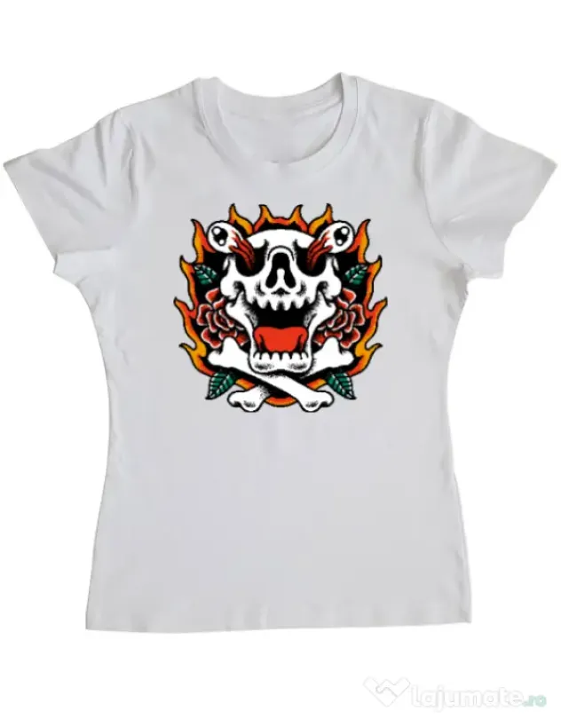 Tricou personalizat dama Death and Flower Alb