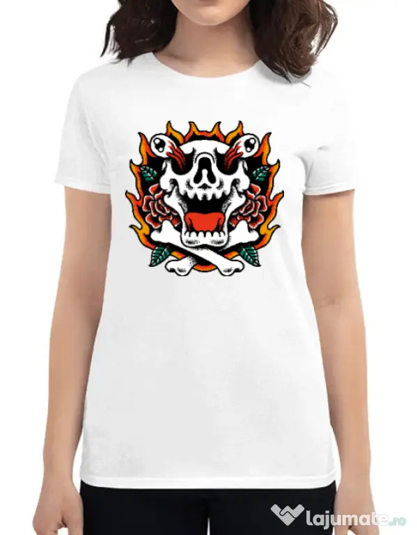 Tricou personalizat dama Death and Flower Alb