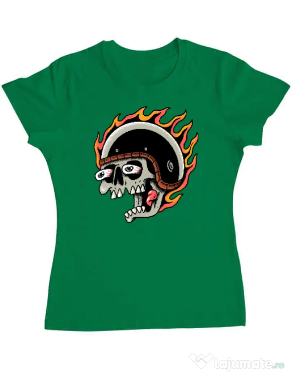 Tricou personalizat dama Skull Biker Verde mediu