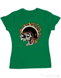 Tricou personalizat dama Skull Biker Verde mediu