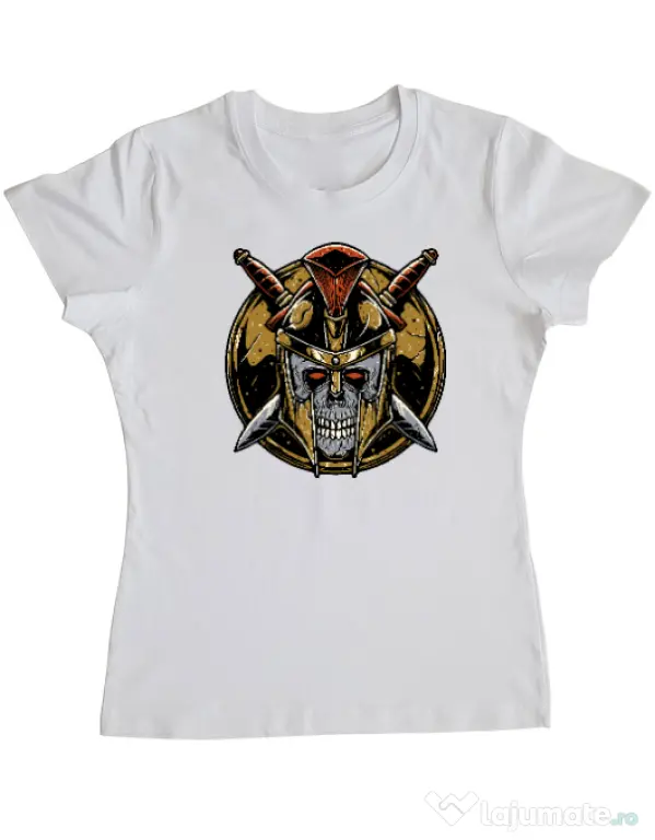 Tricou personalizat dama Skull Spartan Alb