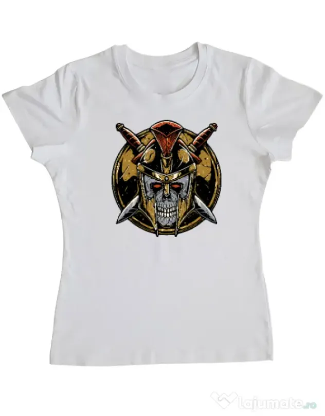 Tricou personalizat dama Skull Spartan Alb