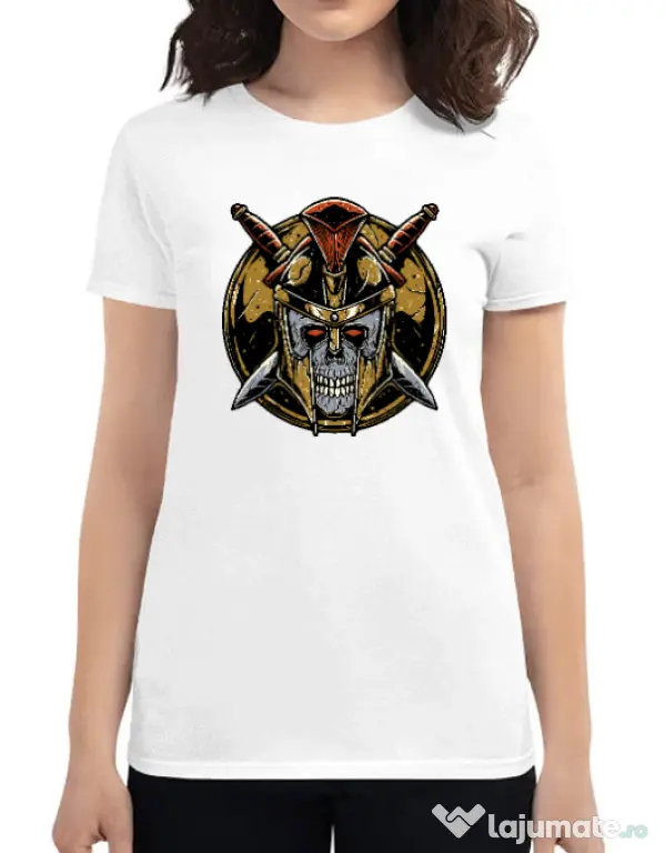 Tricou personalizat dama Skull Spartan Alb