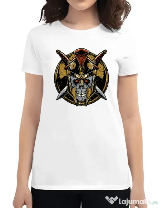Tricou personalizat dama Skull Spartan Alb