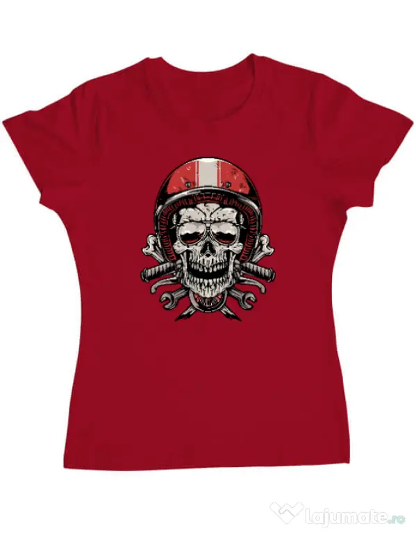 Tricou personalizat dama Skull Biker Rosu