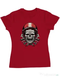 Tricou personalizat dama Skull Biker Rosu