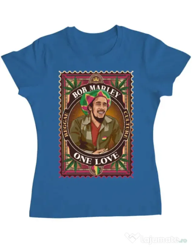 Tricou personalizat dama Bob Marley Albastru azuriu