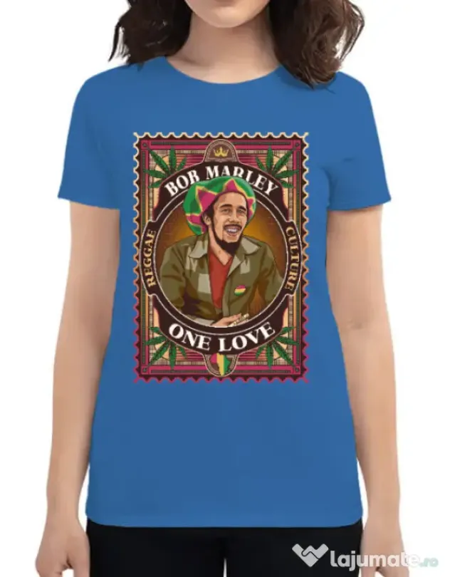 Tricou personalizat dama Bob Marley Albastru azuriu