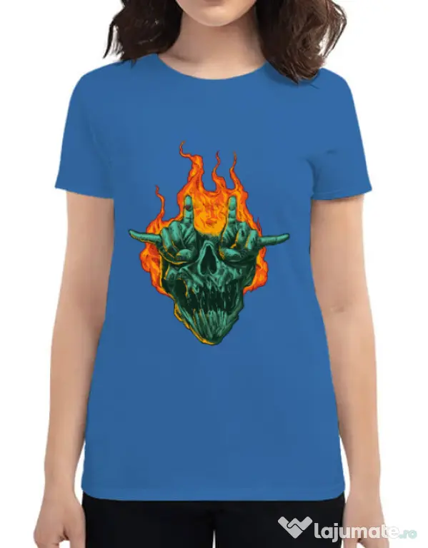 Tricou personalizat dama METAL HEADS Albastru azuriu
