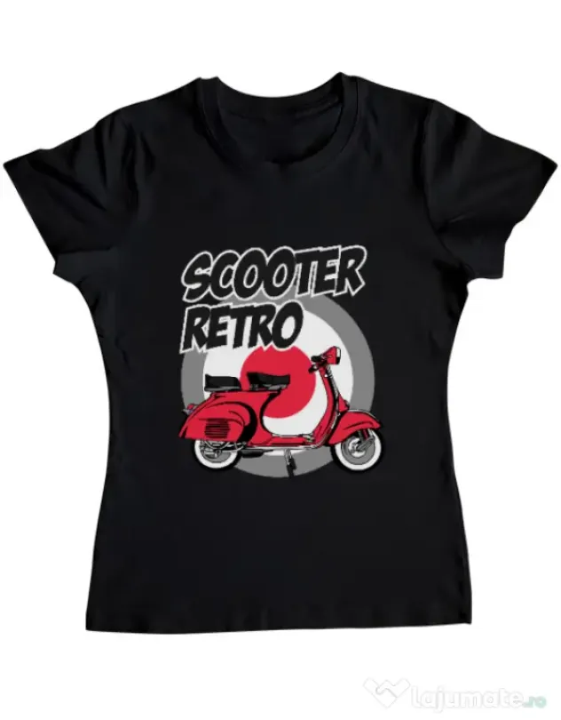 Tricou personalizat dama SCOOTER RETRO RED COLOR Negru
