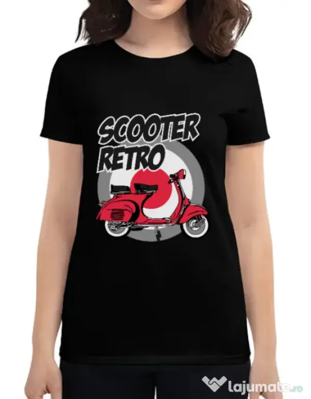 Tricou personalizat dama SCOOTER RETRO RED COLOR Negru