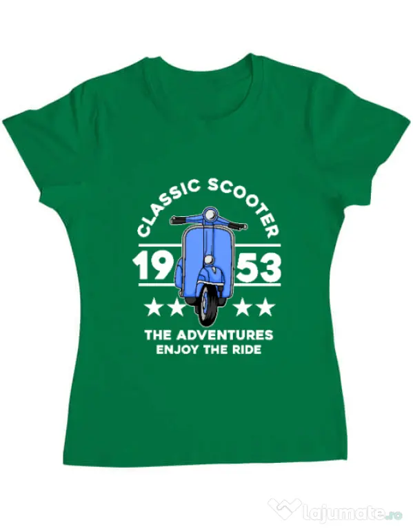 Tricou personalizat dama CLASSIC SCOOTER ADVENTURES Verde mediu