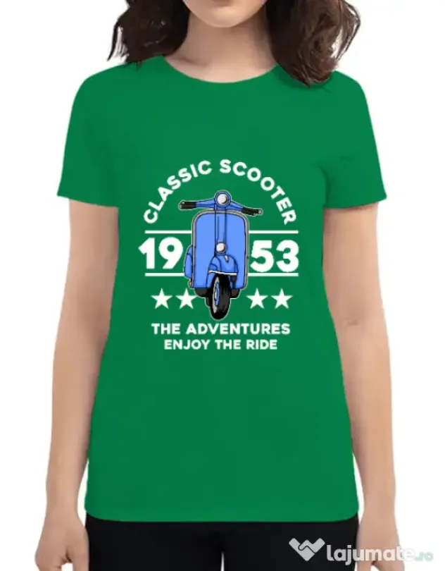 Tricou personalizat dama CLASSIC SCOOTER ADVENTURES Verde mediu