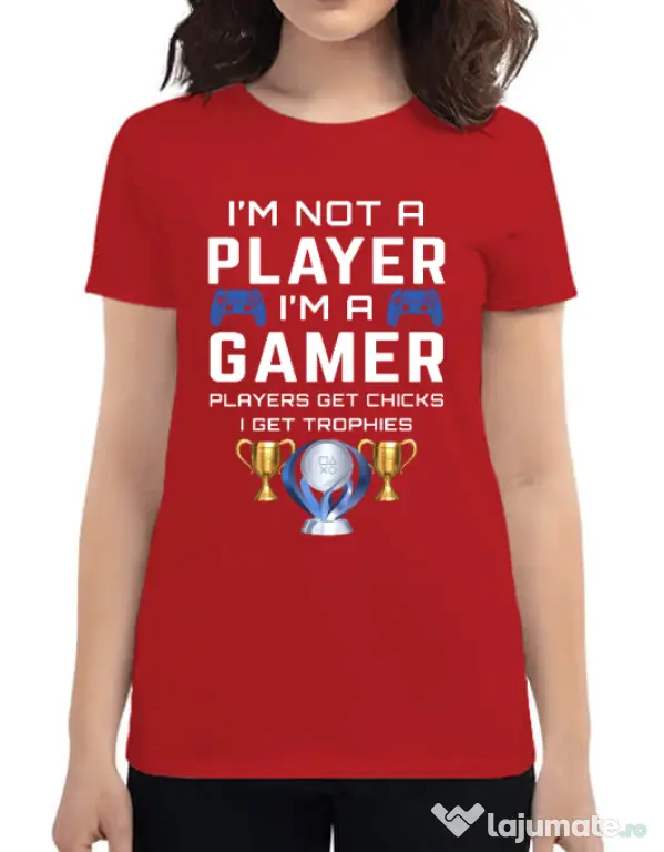 Tricou personalizat dama Gamer Not Player - Playstation trophies Rosu
