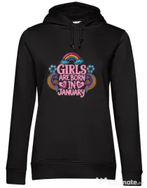 Hanorac dama cu gluga Girls are born in ianuary 2 Negru