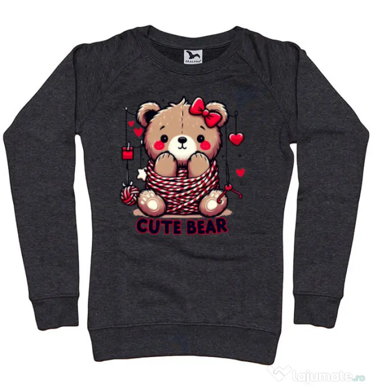 Bluza personalizata dama CUTE BEAR 1 Negru melanj
