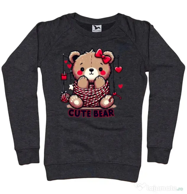Bluza personalizata dama CUTE BEAR 1 Negru melanj