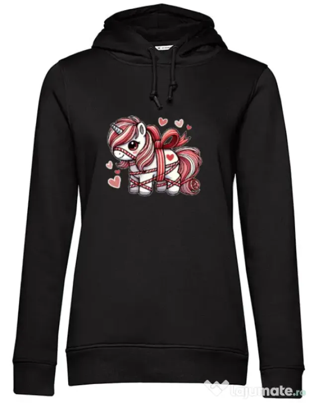 Hanorac dama cu gluga Cute ponny Negru