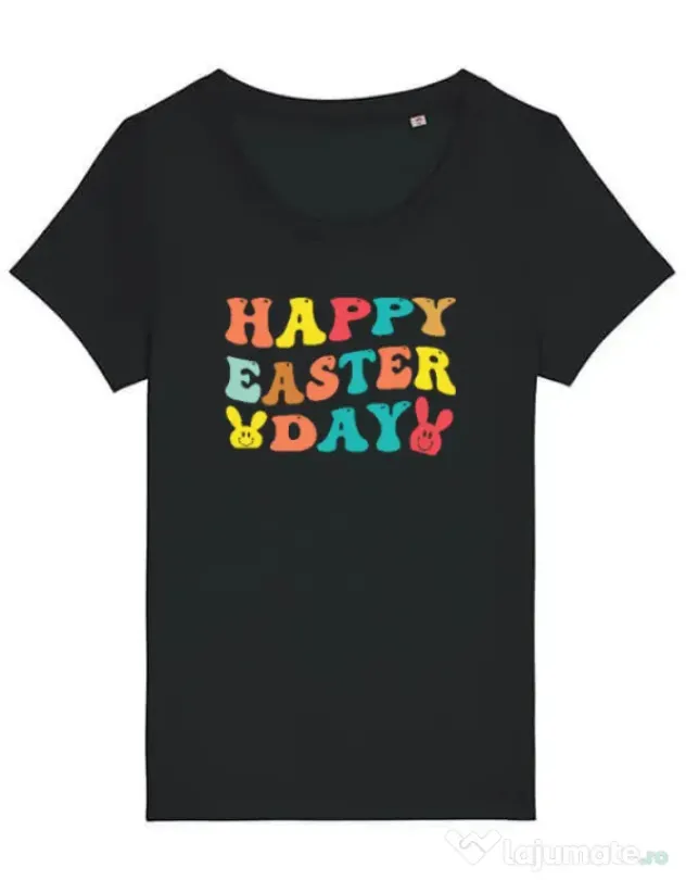 Tricou STANLEY STELLA dama HAPPY EASTER DAY Negru