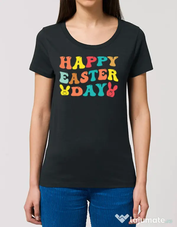 Tricou STANLEY STELLA dama HAPPY EASTER DAY Negru