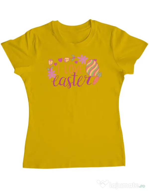 Tricou personalizat dama I LOVE EASTER Galben