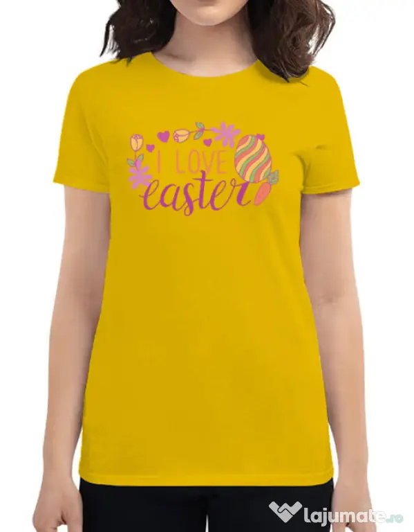 Tricou personalizat dama I LOVE EASTER Galben