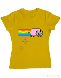 Tricou ADLER dama Nyan cat Galben