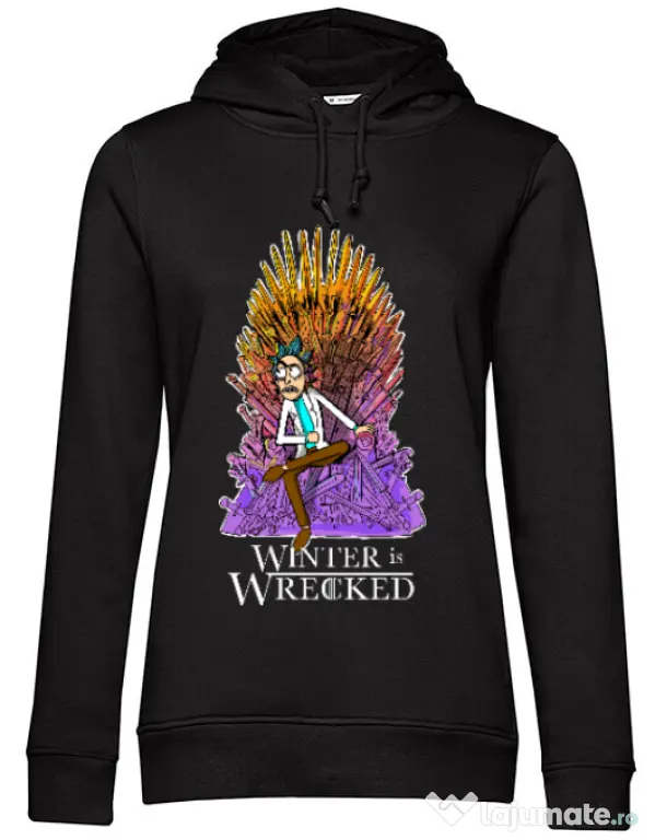 Hoodie dama cu gluga Winter is wrecked Negru