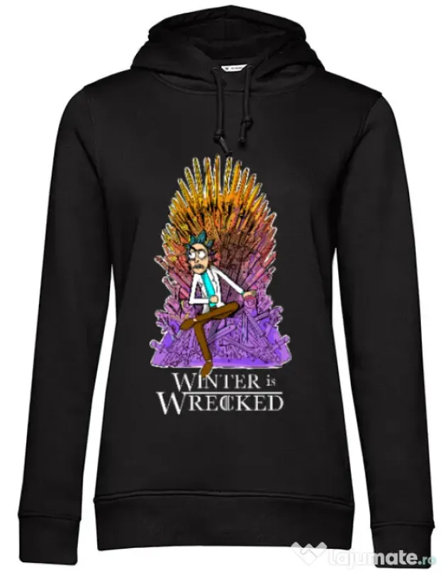 Hoodie dama cu gluga Winter is wrecked Negru