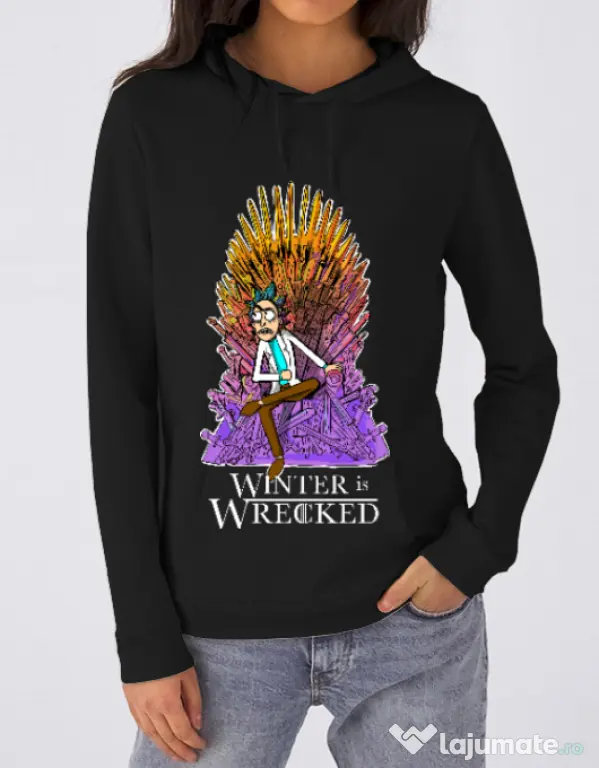 Hoodie dama cu gluga Winter is wrecked Negru