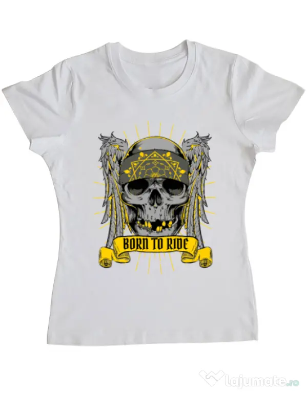 Tricou ADLER dama Born to ride Alb