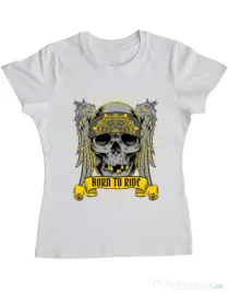 Tricou ADLER dama Born to ride Alb