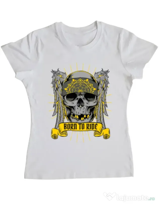 Tricou ADLER dama Born to ride Alb