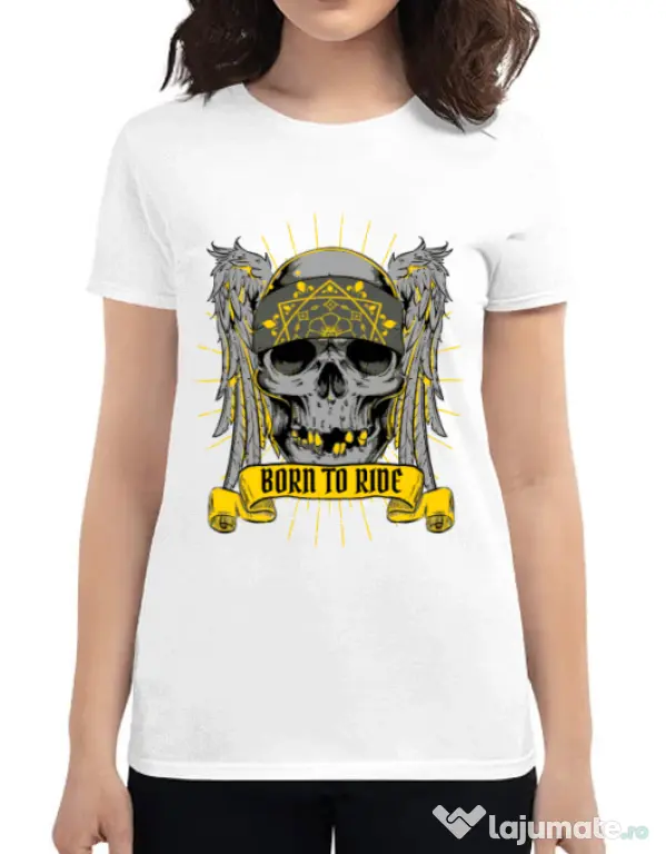 Tricou ADLER dama Born to ride Alb