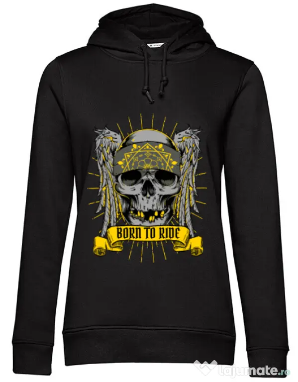 Hoodie dama cu gluga Born to ride Negru