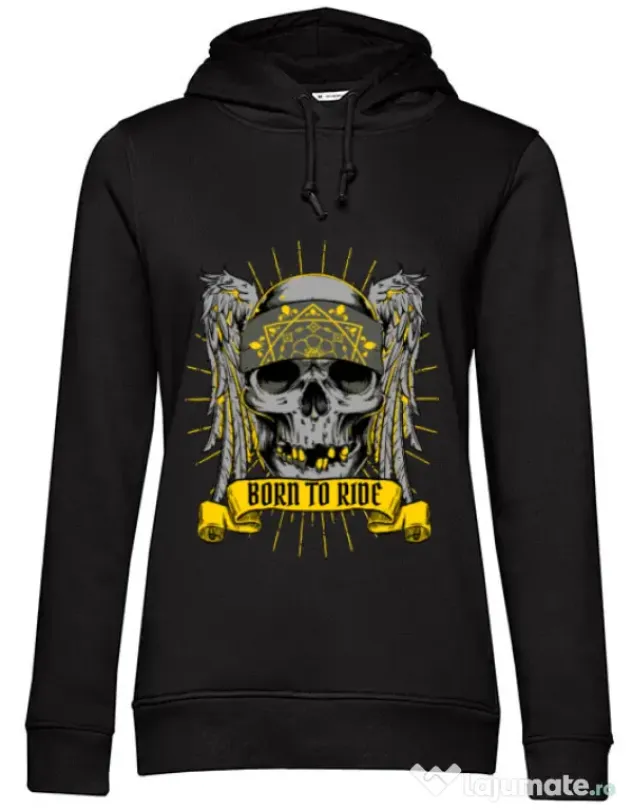 Hoodie dama cu gluga Born to ride Negru