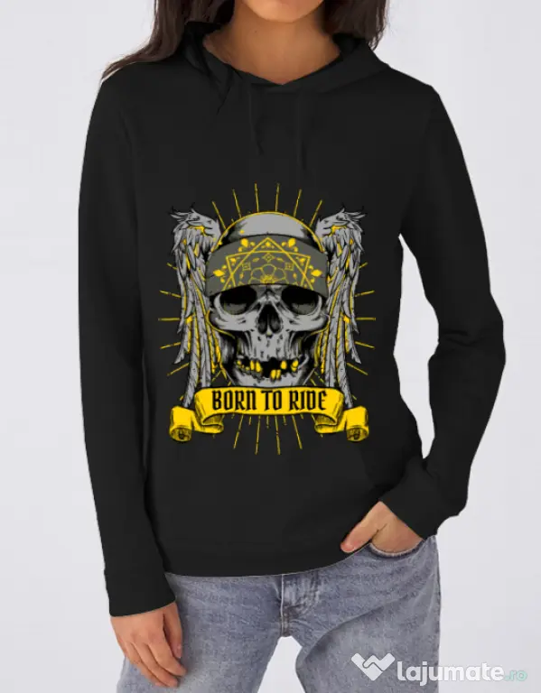 Hoodie dama cu gluga Born to ride Negru