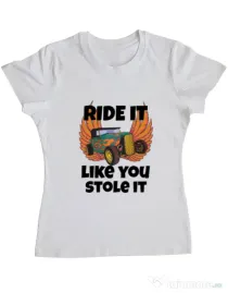 Tricou ADLER dama Ride it like you stole it Alb