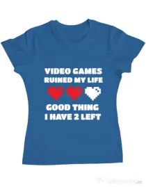 Tricou ADLER dama Video games ruined my life Albastru azuriu