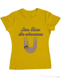 Tricou ADLER dama Live slow, die whenever Galben