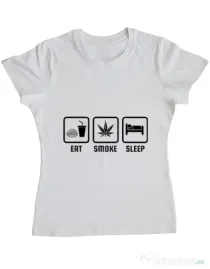 Tricou ADLER dama Eat smoke sleep Alb