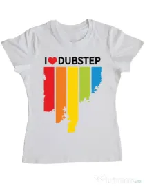 Tricou ADLER dama I love dubstep Alb
