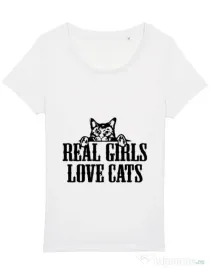 Tricou STANLEY STELLA dama Real girls love cats Alb