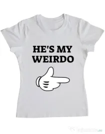 Tricou ADLER dama He's my weirdo Alb