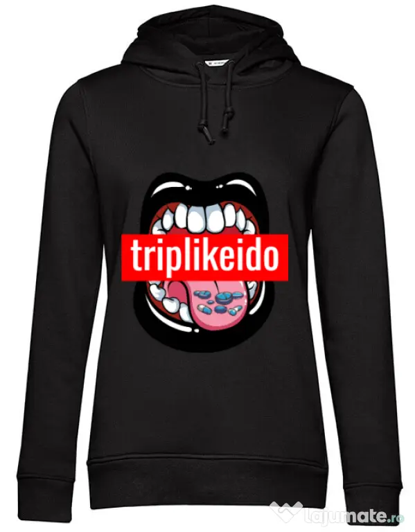 Hoodie dama cu gluga Trip like I do Negru