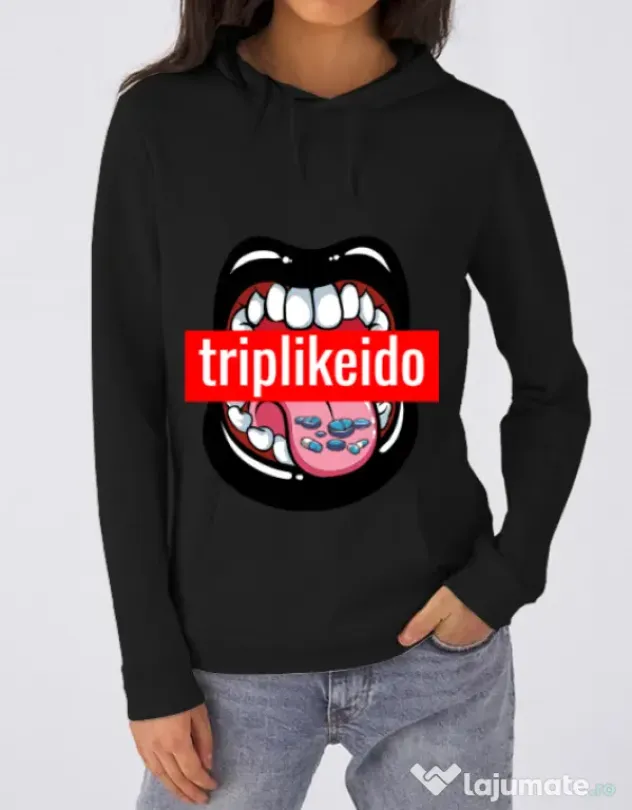 Hoodie dama cu gluga Trip like I do Negru