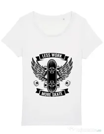 Tricou STANLEY STELLA dama Less work more skate Alb