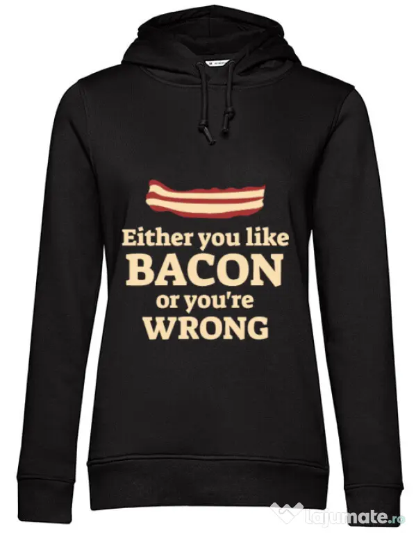 Hoodie dama cu gluga Bacon lover Negru