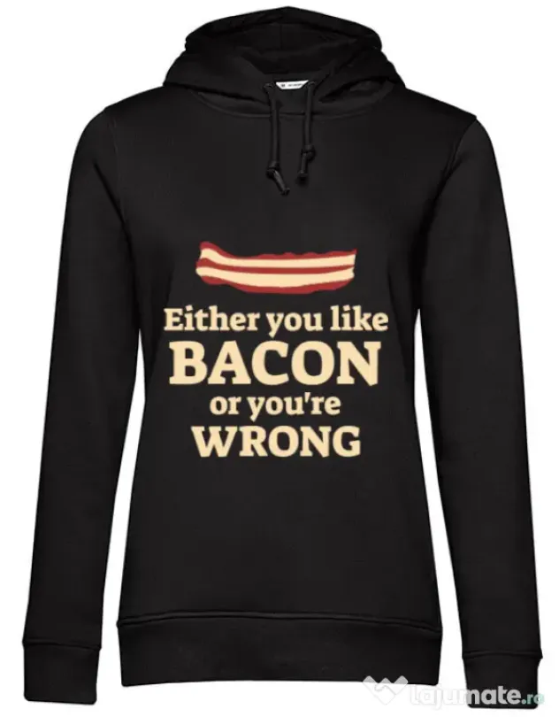 Hoodie dama cu gluga Bacon lover Negru